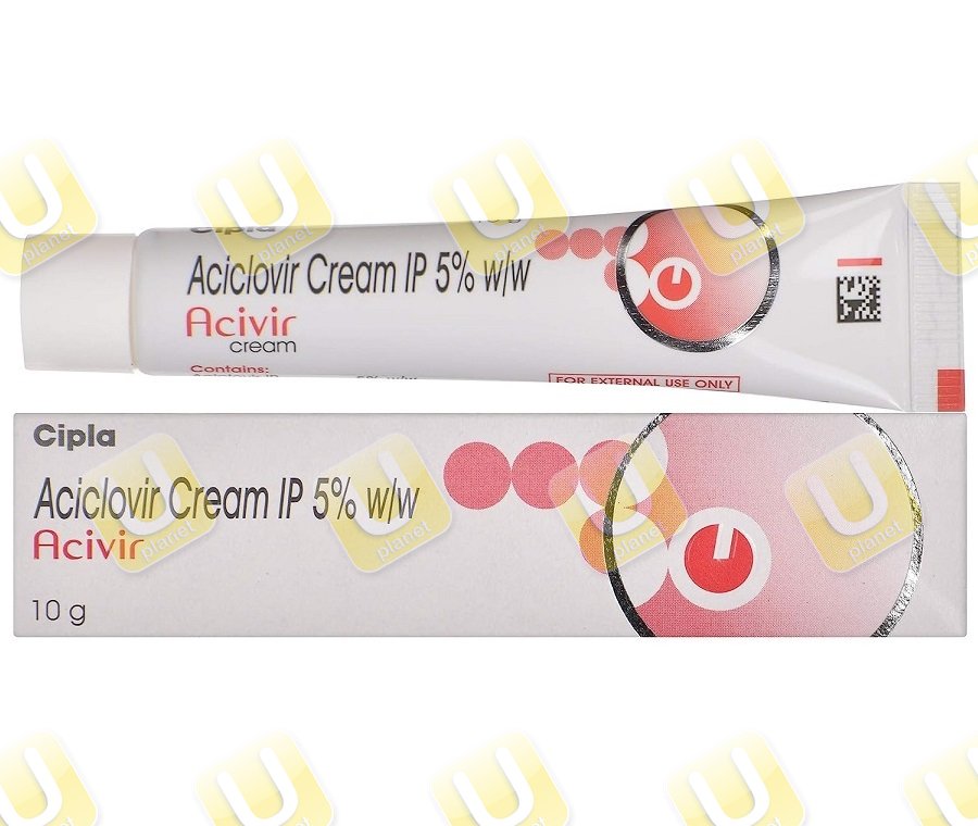Tubo da 10&nbsp;g di aciclovir crema al 5% accanto alla sua scatola