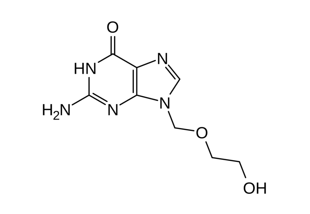 Struttura chimica dell aciclovir, analogo della guanosina
