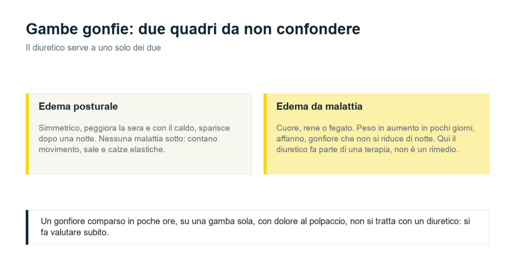 Edema posturale serale e edema da malattia di cuore, rene o fegato messi a confronto